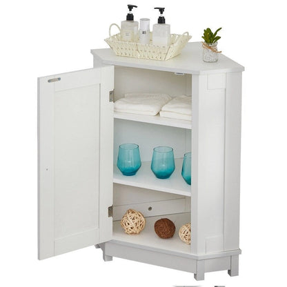 Grondin Modern Style Wooden Triangle Corner Accent Storage Cabinet with Interior Adjustable Shelves for Living Room Bathroom