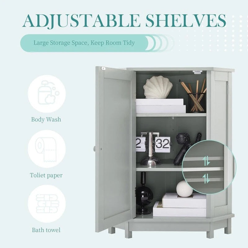 Grondin Modern Style Wooden Triangle Corner Accent Storage Cabinet with Interior Adjustable Shelves for Living Room Bathroom