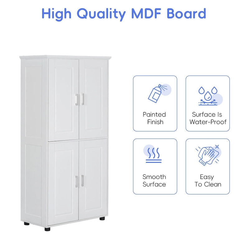 Tall and Wide Bathroom Freestanding Floor Storage Cabinet with 4 Doors, Adjustable Shelves