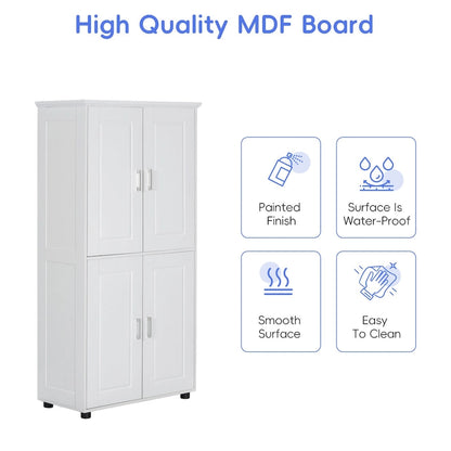Tall and Wide Bathroom Freestanding Floor Storage Cabinet with 4 Doors, Adjustable Shelves