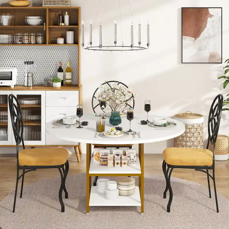47 Inches Round Dining Table for 4 People Kitchen Tables Dinner Table with 2-Tier Storage Shelves
