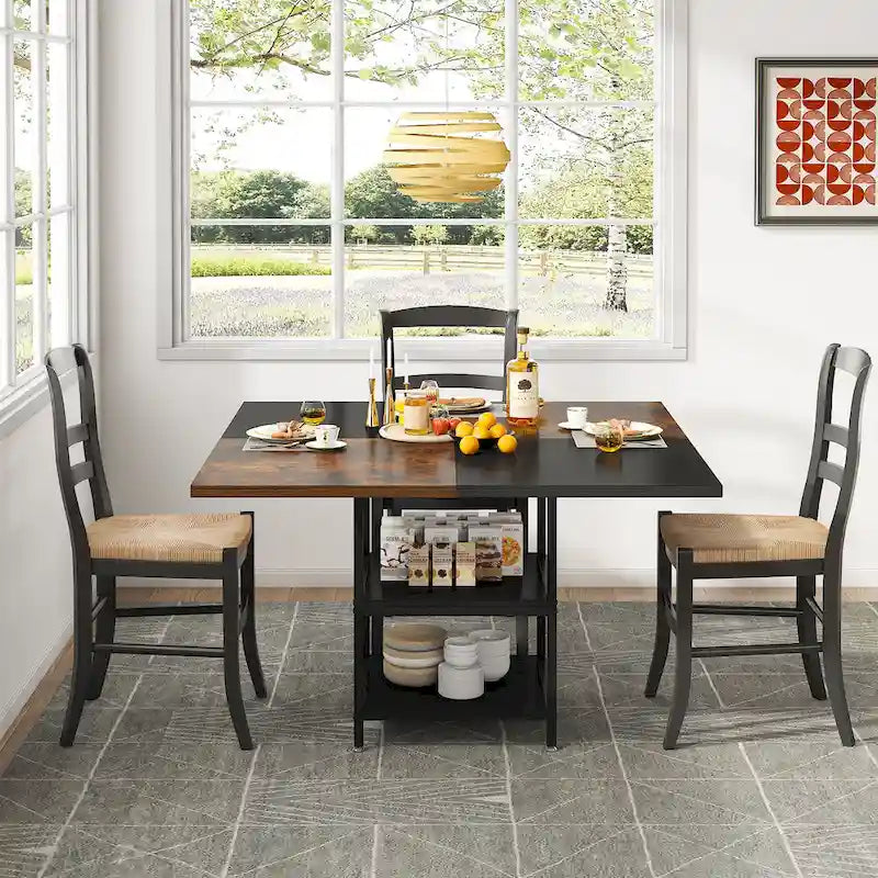 47 Inches Round Dining Table for 4 People Kitchen Tables Dinner Table with 2-Tier Storage Shelves