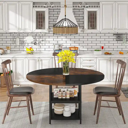 47 Inches Round Dining Table for 4 People Kitchen Tables Dinner Table with 2-Tier Storage Shelves