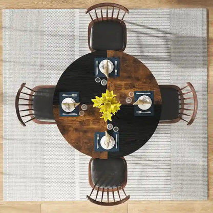 47 Inches Round Dining Table for 4 People Kitchen Tables Dinner Table with 2-Tier Storage Shelves