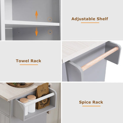 51 in. W Rolling Kitchen Island Cart with Drop Leaf and Tilt-out Trash Can
