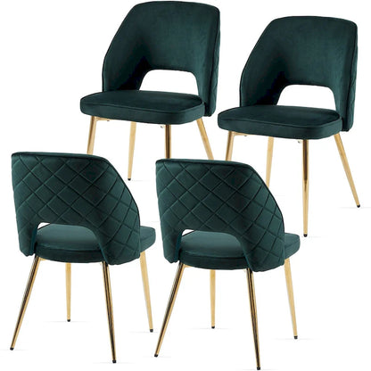 Velvet Dining Chairs with Metal Legs and Hollow Back Upholstered Dining Chairs Set of 4