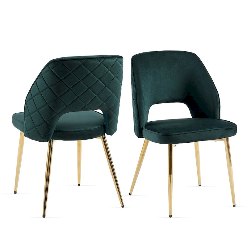 Velvet Dining Chairs with Metal Legs and Hollow Back Upholstered Dining Chairs Set of 4