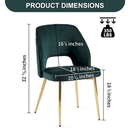Velvet Dining Chairs with Metal Legs and Hollow Back Upholstered Dining Chairs Set of 4