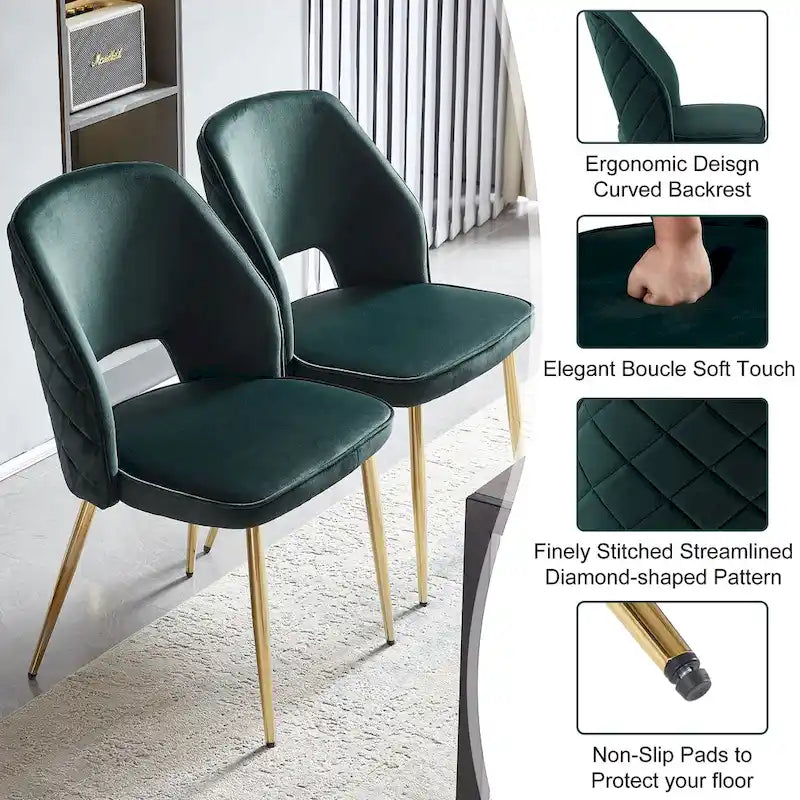 Velvet Dining Chairs with Metal Legs and Hollow Back Upholstered Dining Chairs Set of 4