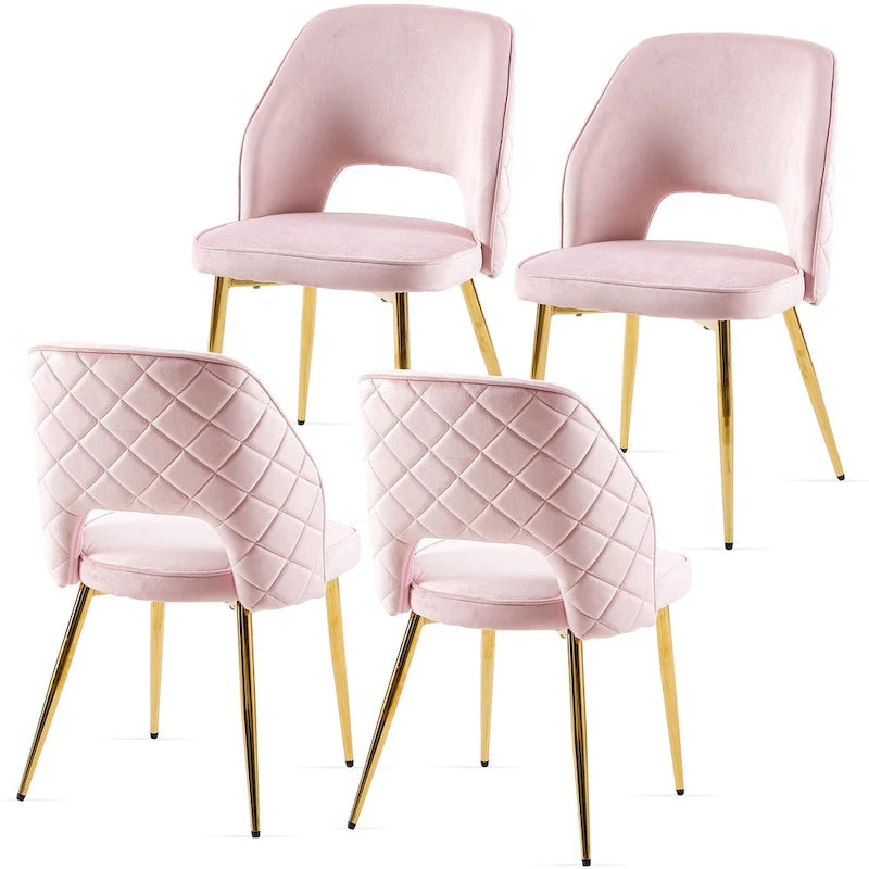 Velvet Dining Chairs with Metal Legs and Hollow Back Upholstered Dining Chairs Set of 4