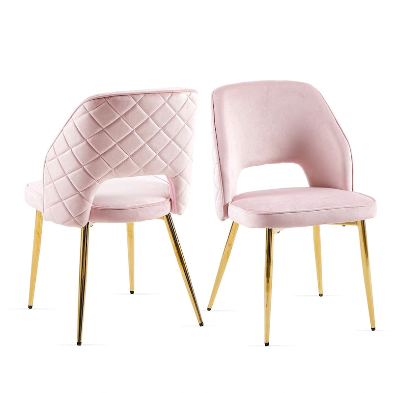 Velvet Dining Chairs with Metal Legs and Hollow Back Upholstered Dining Chairs Set of 4