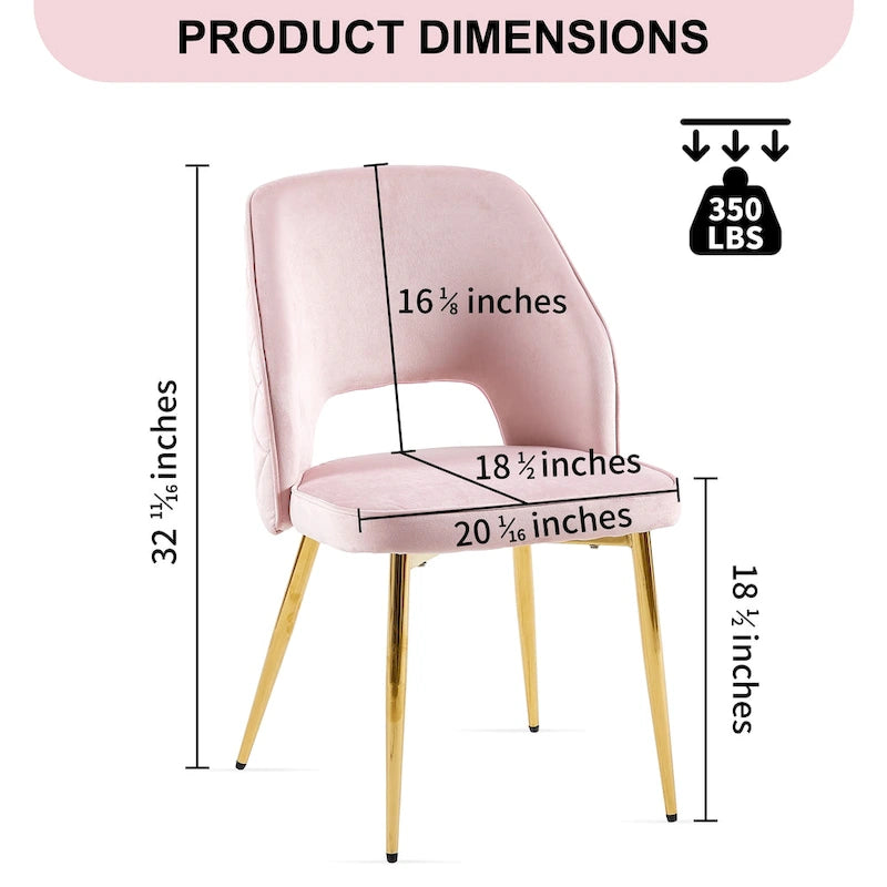 Velvet Dining Chairs with Metal Legs and Hollow Back Upholstered Dining Chairs Set of 4