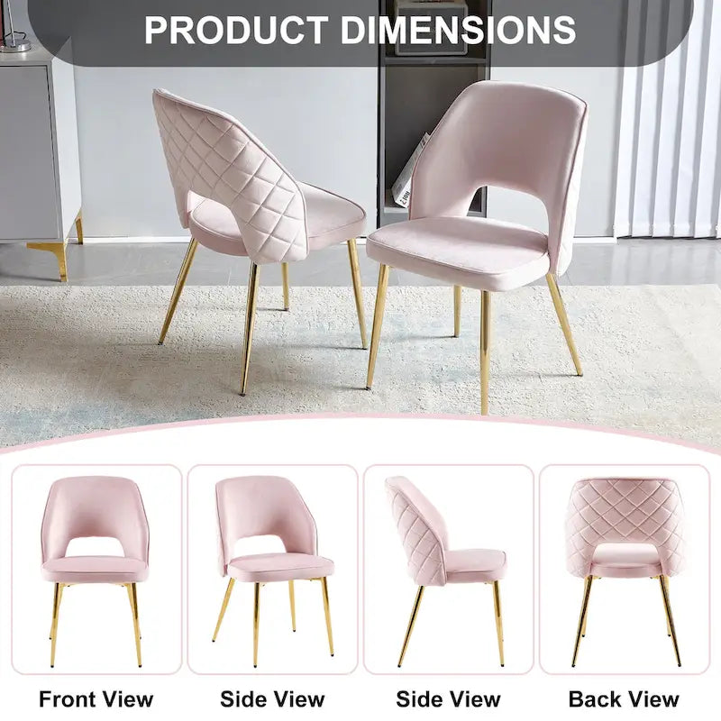 Velvet Dining Chairs with Metal Legs and Hollow Back Upholstered Dining Chairs Set of 4