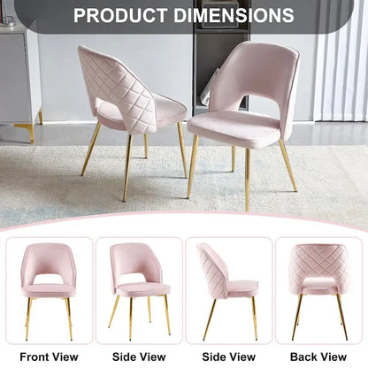 Velvet Dining Chairs with Metal Legs and Hollow Back Upholstered Dining Chairs Set of 4