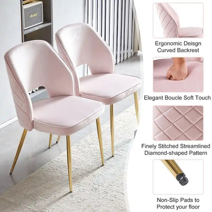 Velvet Dining Chairs with Metal Legs and Hollow Back Upholstered Dining Chairs Set of 4