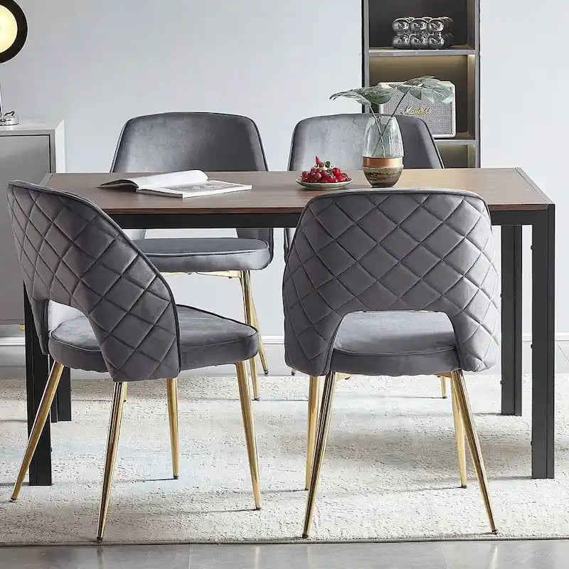 Velvet Dining Chairs with Metal Legs and Hollow Back Upholstered Dining Chairs Set of 4