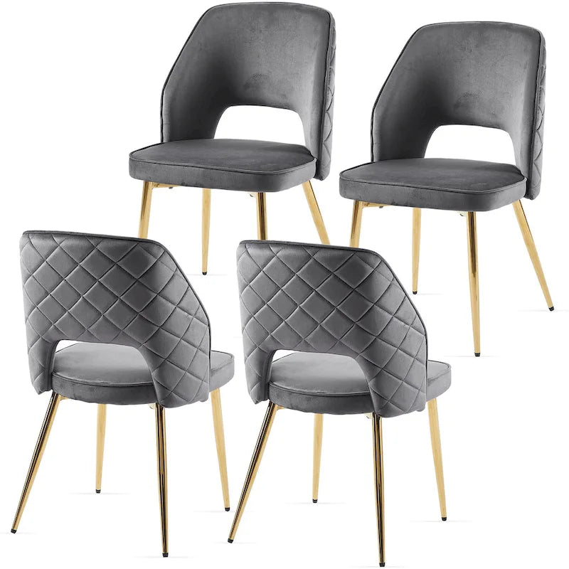 Velvet Dining Chairs with Metal Legs and Hollow Back Upholstered Dining Chairs Set of 4