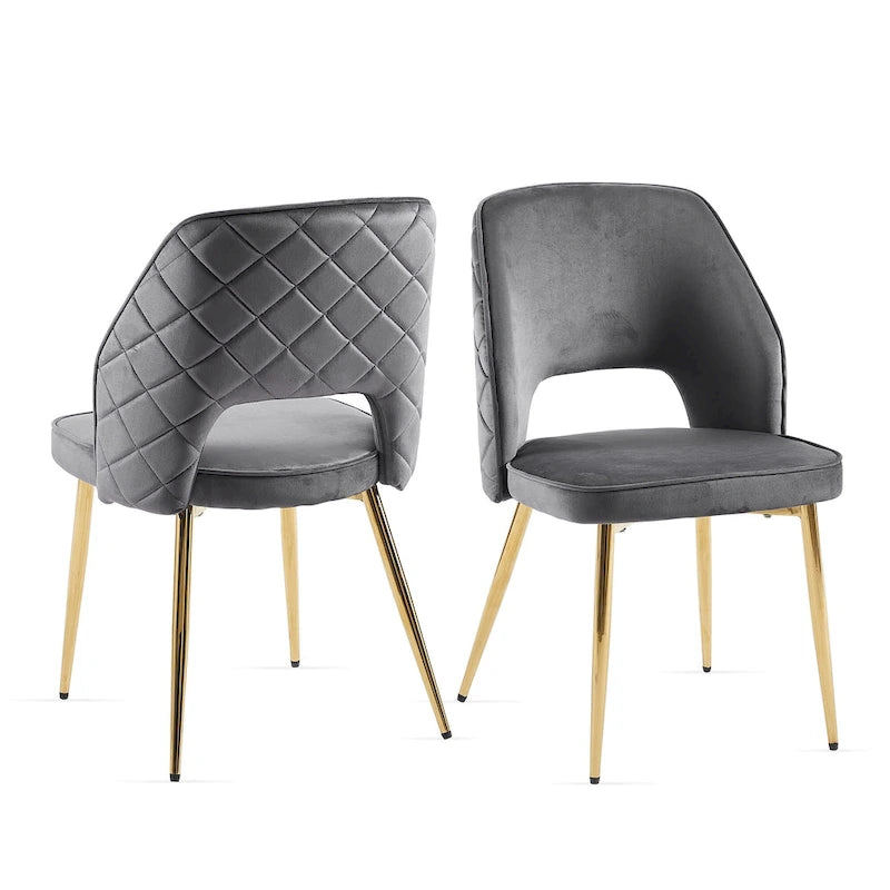 Velvet Dining Chairs with Metal Legs and Hollow Back Upholstered Dining Chairs Set of 4