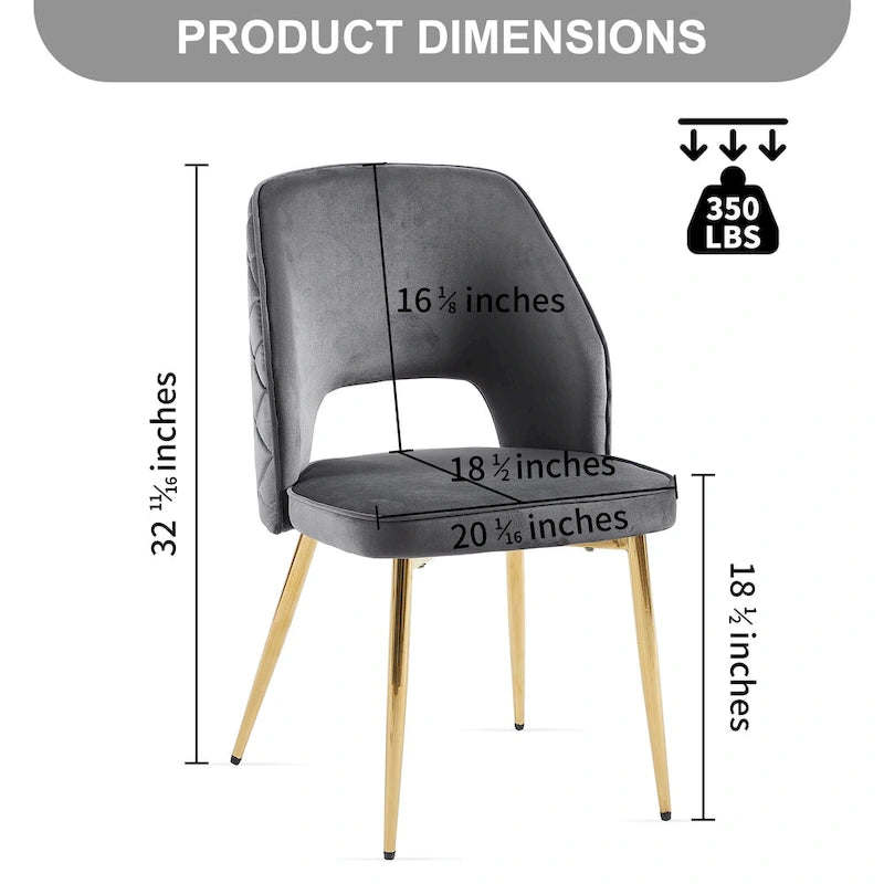 Velvet Dining Chairs with Metal Legs and Hollow Back Upholstered Dining Chairs Set of 4