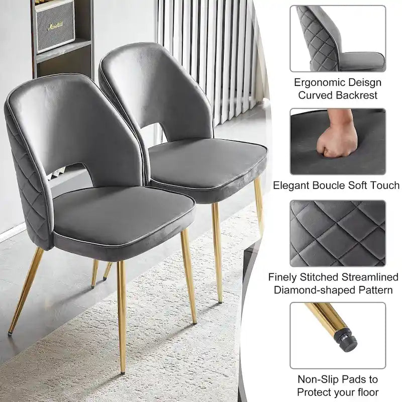 Velvet Dining Chairs with Metal Legs and Hollow Back Upholstered Dining Chairs Set of 4