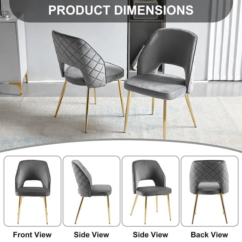 Velvet Dining Chairs with Metal Legs and Hollow Back Upholstered Dining Chairs Set of 4