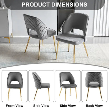 Velvet Dining Chairs with Metal Legs and Hollow Back Upholstered Dining Chairs Set of 4