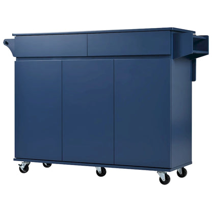 53.2in Rolling Kitchen Island with Drop Leaf with Spice Rack 2 Drawers
