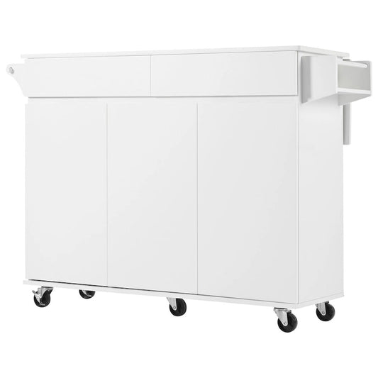 53.2in Rolling Kitchen Island with Drop Leaf with Spice Rack 2 Drawers