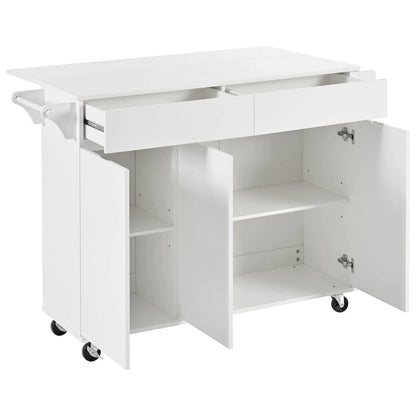 53.2in Rolling Kitchen Island with Drop Leaf with Spice Rack 2 Drawers