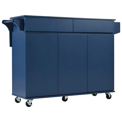 53.2in Rolling Kitchen Island with Drop Leaf with Spice Rack 2 Drawers