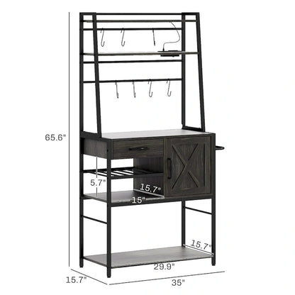 HOMCOM Baker's Rack with Power Outlet and LED Lights, Coffee Bar with Storage Shelves, Industrial Microwave Stand