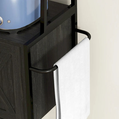 HOMCOM Baker's Rack with Power Outlet and LED Lights, Coffee Bar with Storage Shelves, Industrial Microwave Stand