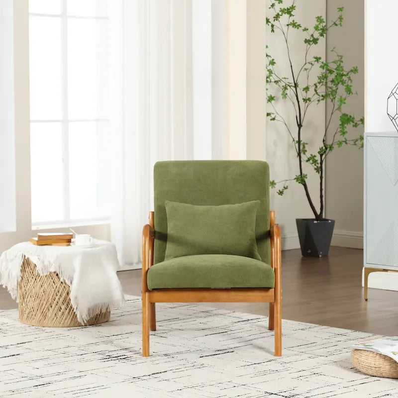 Velvet/leather Upholstered Mid-Century Modern Wood Frame Single Armchair for Living Room