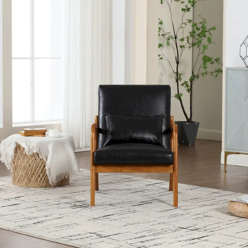 Velvet/leather Upholstered Mid-Century Modern Wood Frame Single Armchair for Living Room