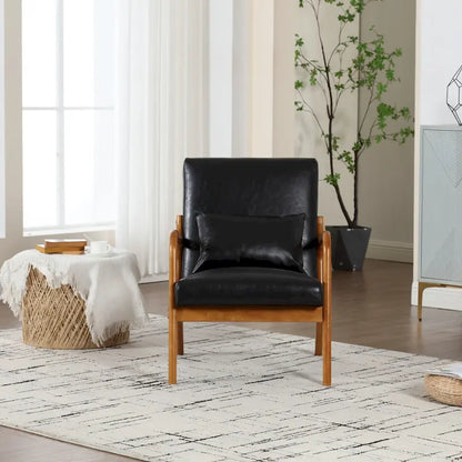 Velvet/leather Upholstered Mid-Century Modern Wood Frame Single Armchair for Living Room