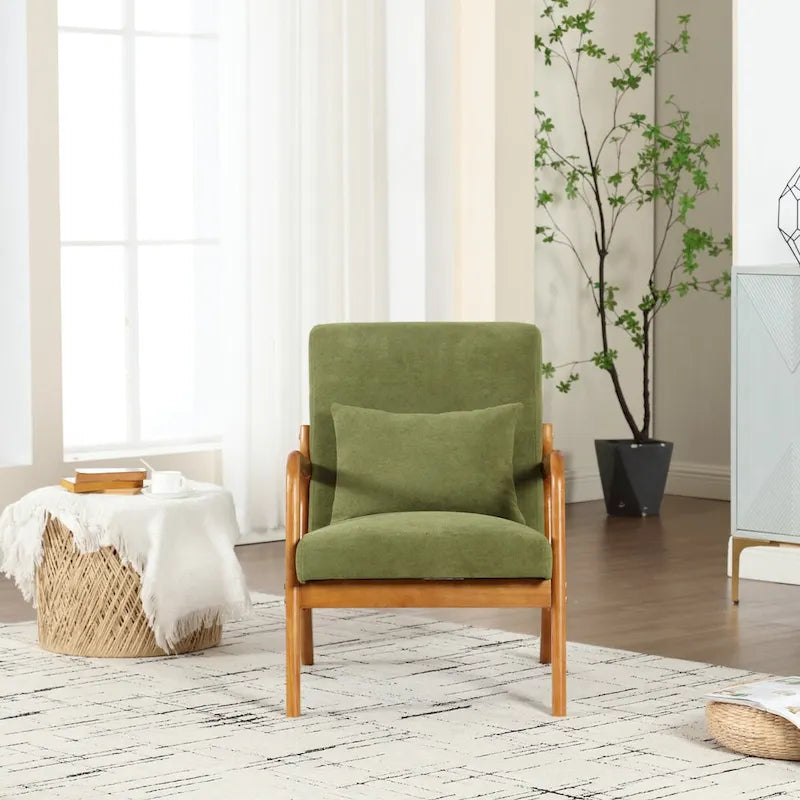 Velvet/leather Upholstered Mid-Century Modern Wood Frame Single Armchair for Living Room