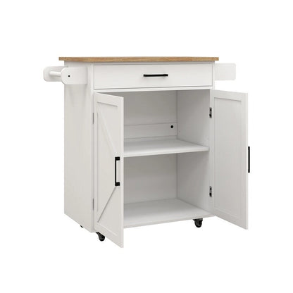 Kitchen Island Rolling Trolley Cart with Adjustable Shelves & Rubber Wood table top