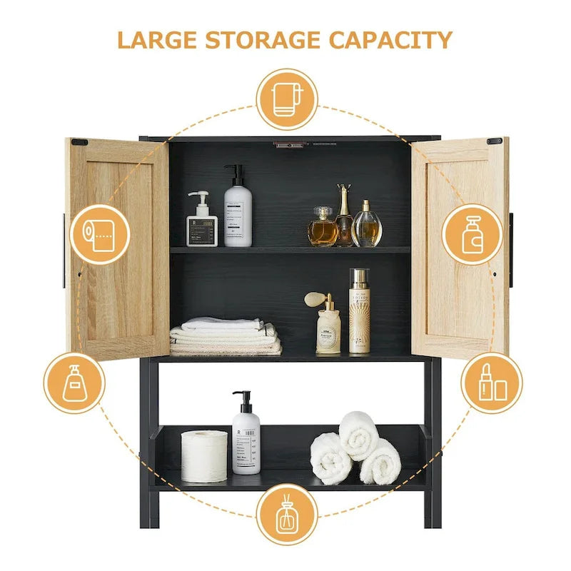 Over The Toilet Storage Cabinet with Rattan Door