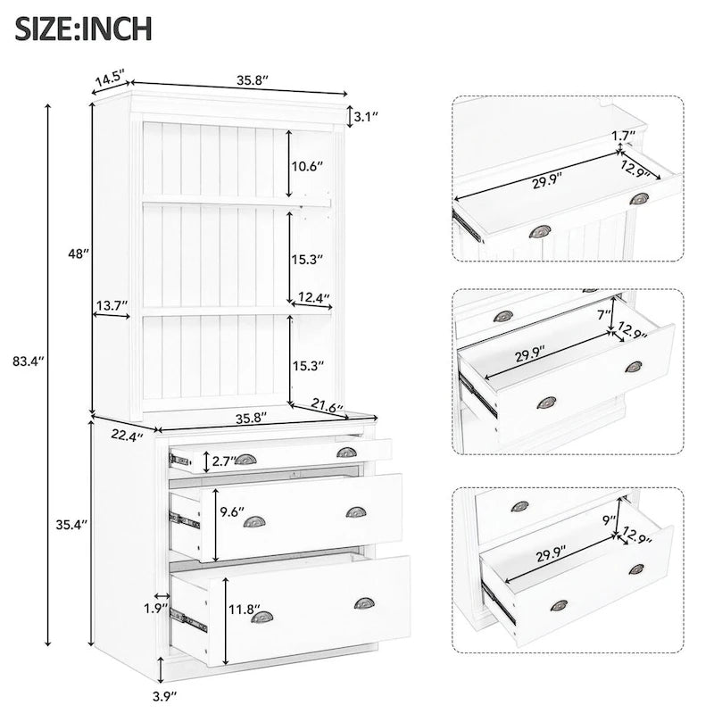 83.4 Tall Bookshelf Suite,Bookcase Suite with LED Lighting,Drawers and Open Shelves,2-Piece Set Storage Bookshelf