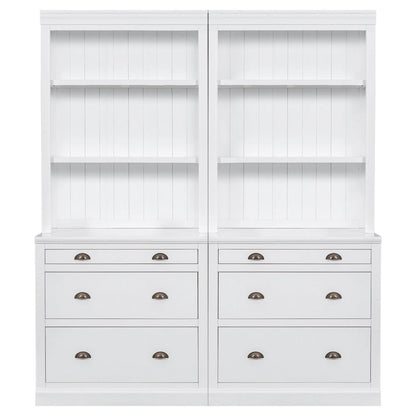 83.4 Tall Bookshelf Suite,Bookcase Suite with LED Lighting,Drawers and Open Shelves,2-Piece Set Storage Bookshelf