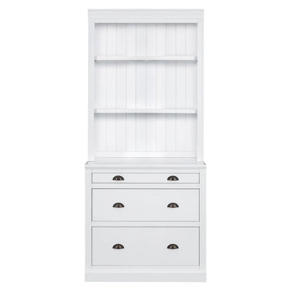 83.4 Tall Bookshelf Suite,Bookcase Suite with LED Lighting,Drawers and Open Shelves,2-Piece Set Storage Bookshelf