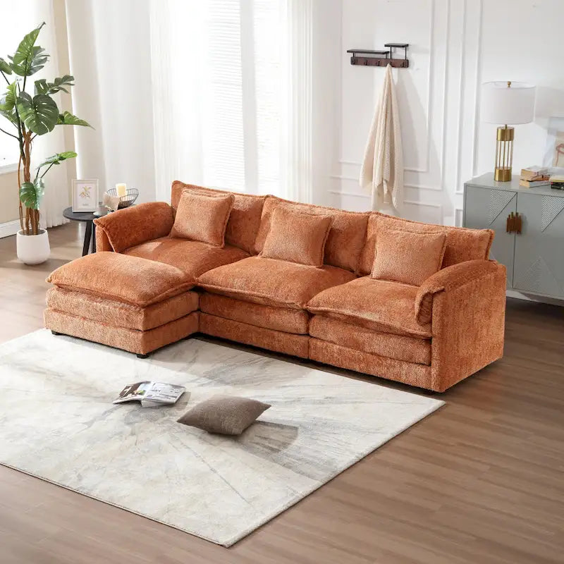 Chenille Fabric L-Shape Comfy Oversized three-seat Modular Sectional Sofa