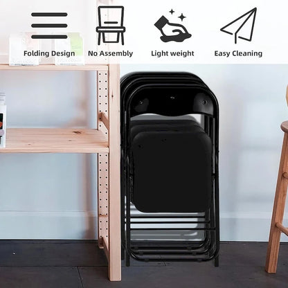 4 Folding Chairs with Cushion, with Non-Slip Feet Pads