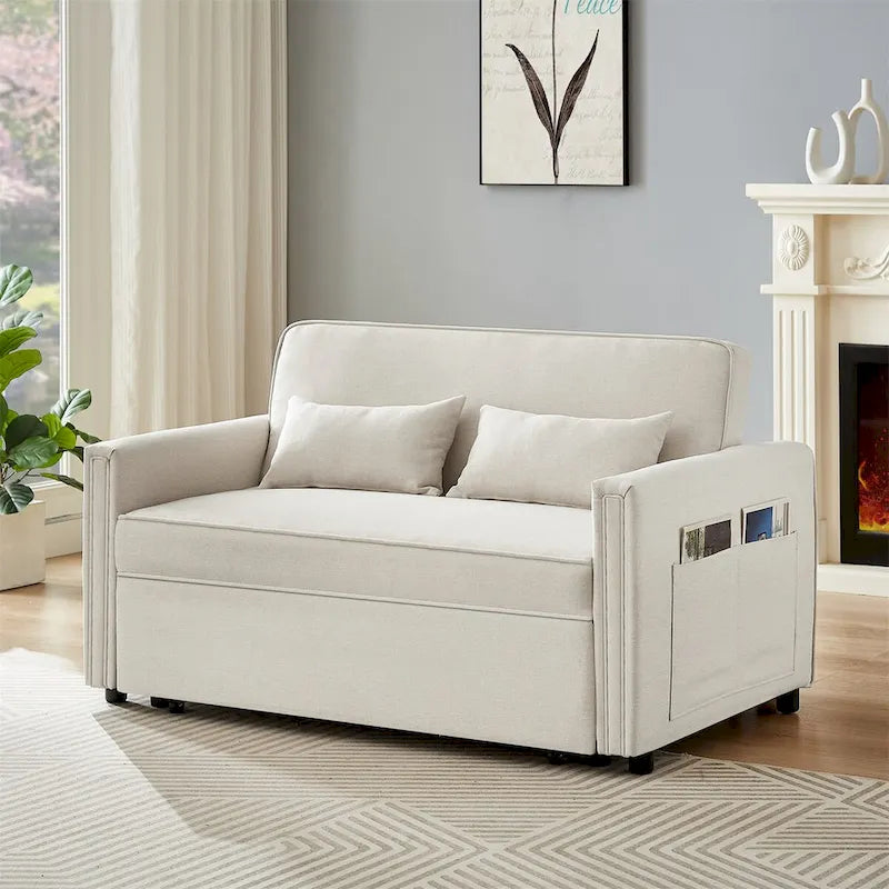 Modern Linen Convertible Sleeper Sofa Couch with 2 Lumbar Pillows