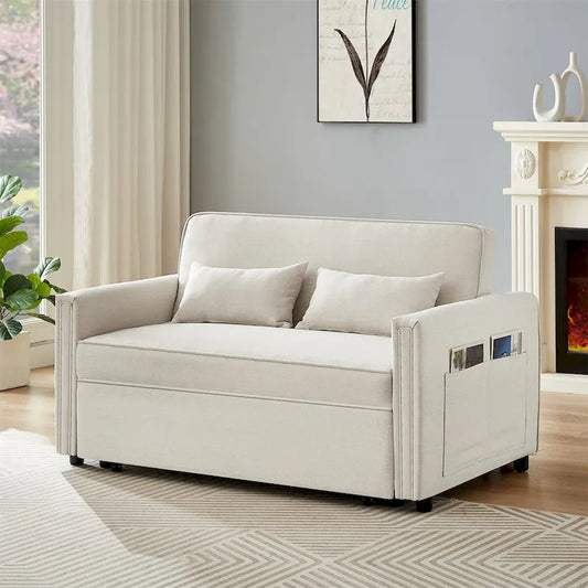 Modern Linen Convertible Sleeper Sofa Couch with 2 Lumbar Pillows