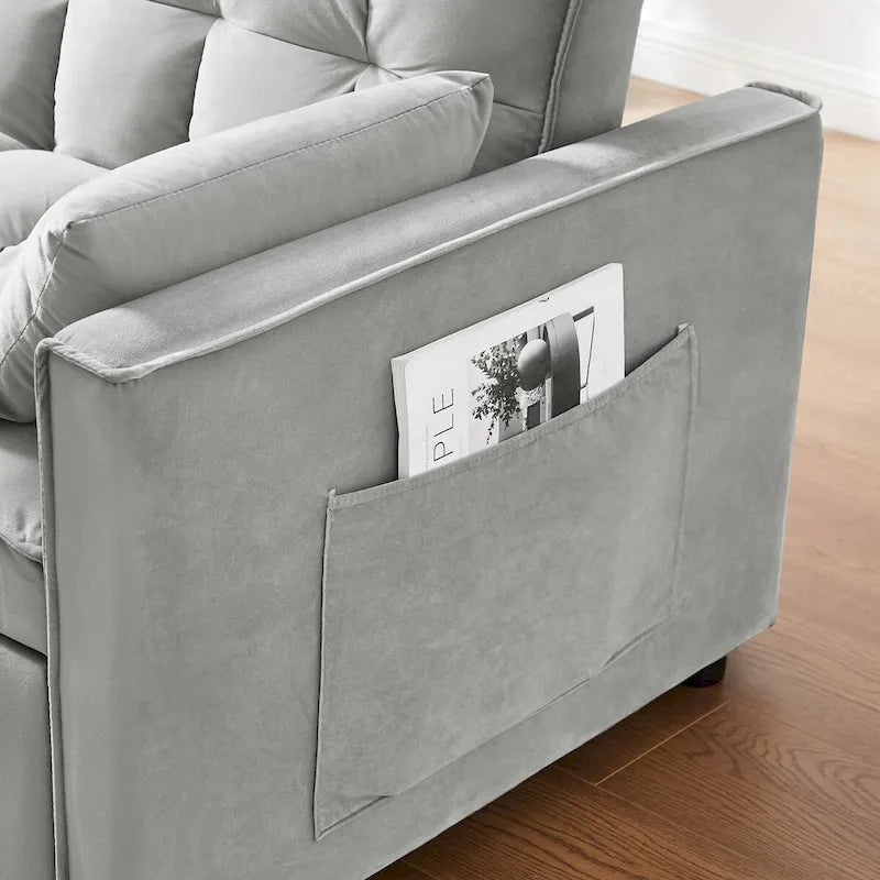 Modern Velvet Loveseat Futon Sofa Couch Pullout Bed,Small Love Seat