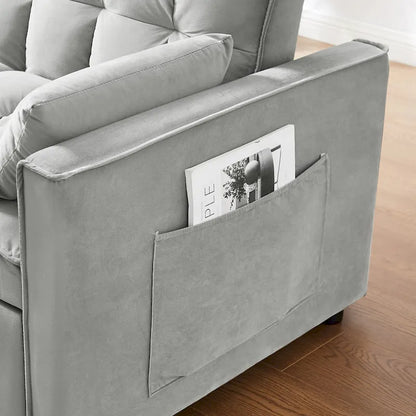 Modern Velvet Loveseat Futon Sofa Couch Pullout Bed,Small Love Seat
