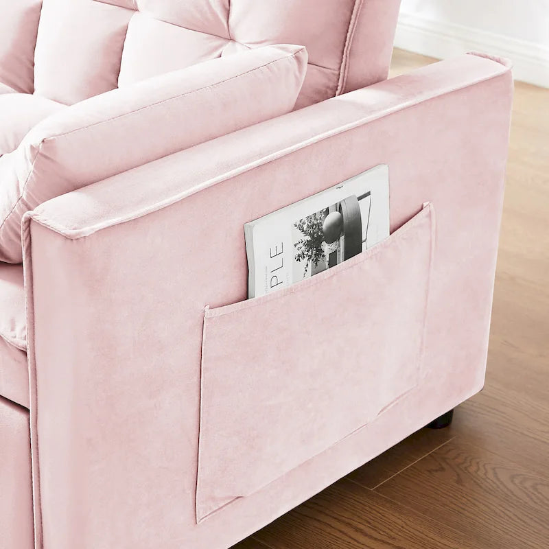 Modern Velvet Loveseat Futon Sofa Couch Pullout Bed,Small Love Seat