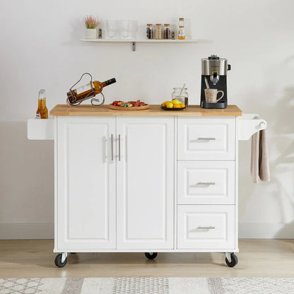 Rolling Kitchen Island with Drop Leaf Countertop,Barn Door Kitchen Island Table with Storage Cabinet and Tower Rack
