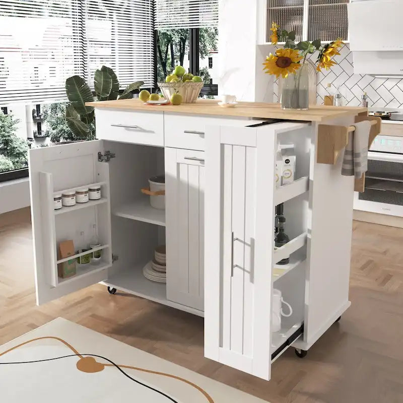 Kitchen Island with Drop Leaf,Kitchen Storage Cart with 3 Tier Pull Out Cabinet Organizer,Kitchen Cart on Wheels with Towel Rack